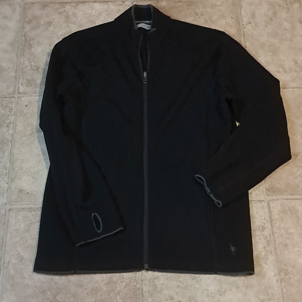 Smartwool Merino Wool Cardigan Full Zip Mens Black Jacket Minimalist